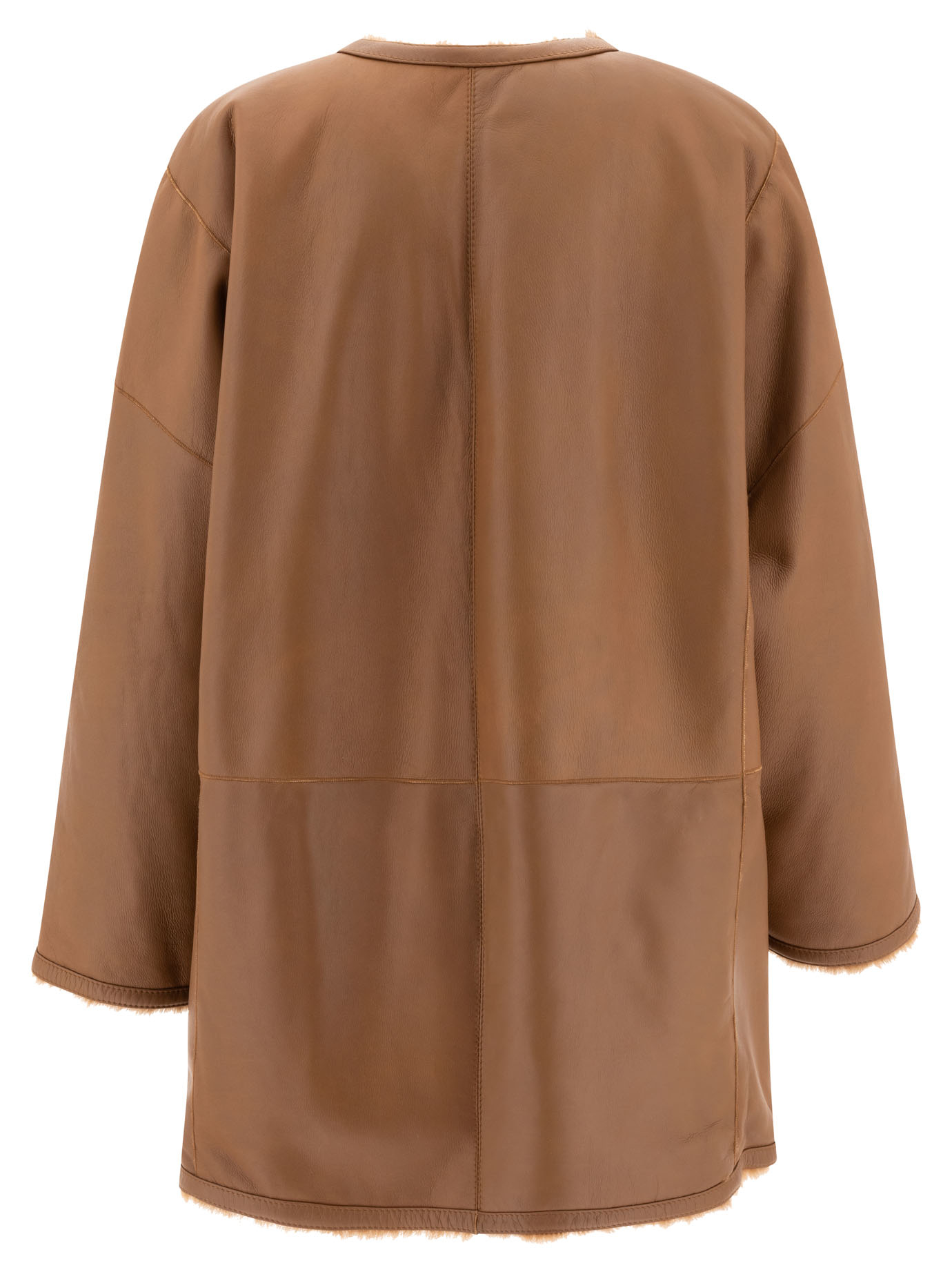 MAX MARA ATELIER Brown Lacon shearling reversible coat